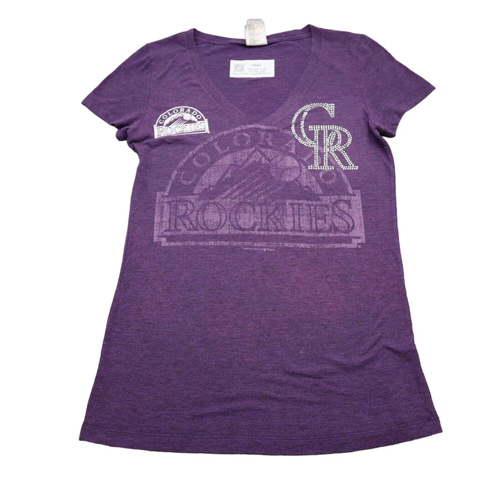 Genuine Merchandise Shirt Womens M Purple V Neck Short Cap Sleeve Colorado Tee